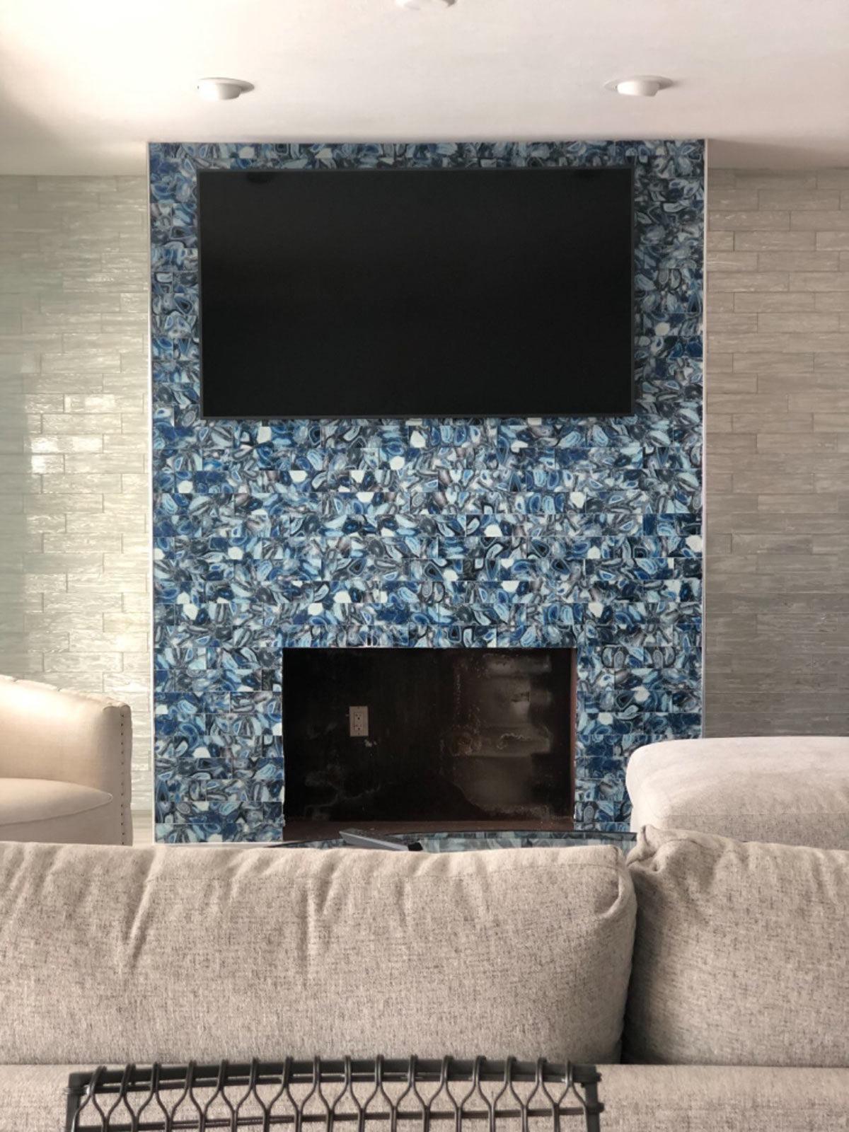 3" x 12" Blue Gemstone Agate Glass Tile | Tile Club