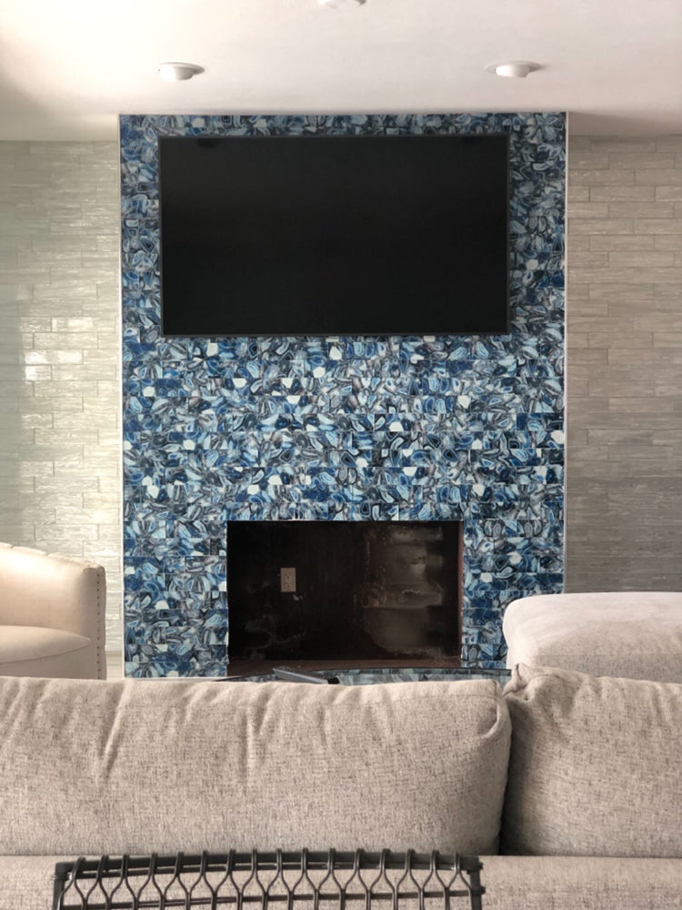 3" x 12" Blue Gemstone Agate Glass Tile | Tile Club