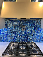 3" x 12" Blue Gemstone Agate Glass Tile | Tile Club
