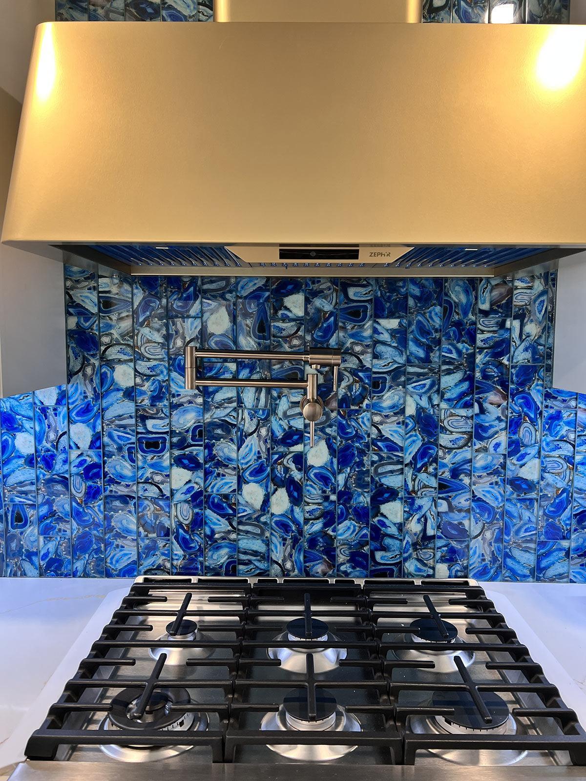 3" x 12" Blue Gemstone Agate Glass Tile | Tile Club
