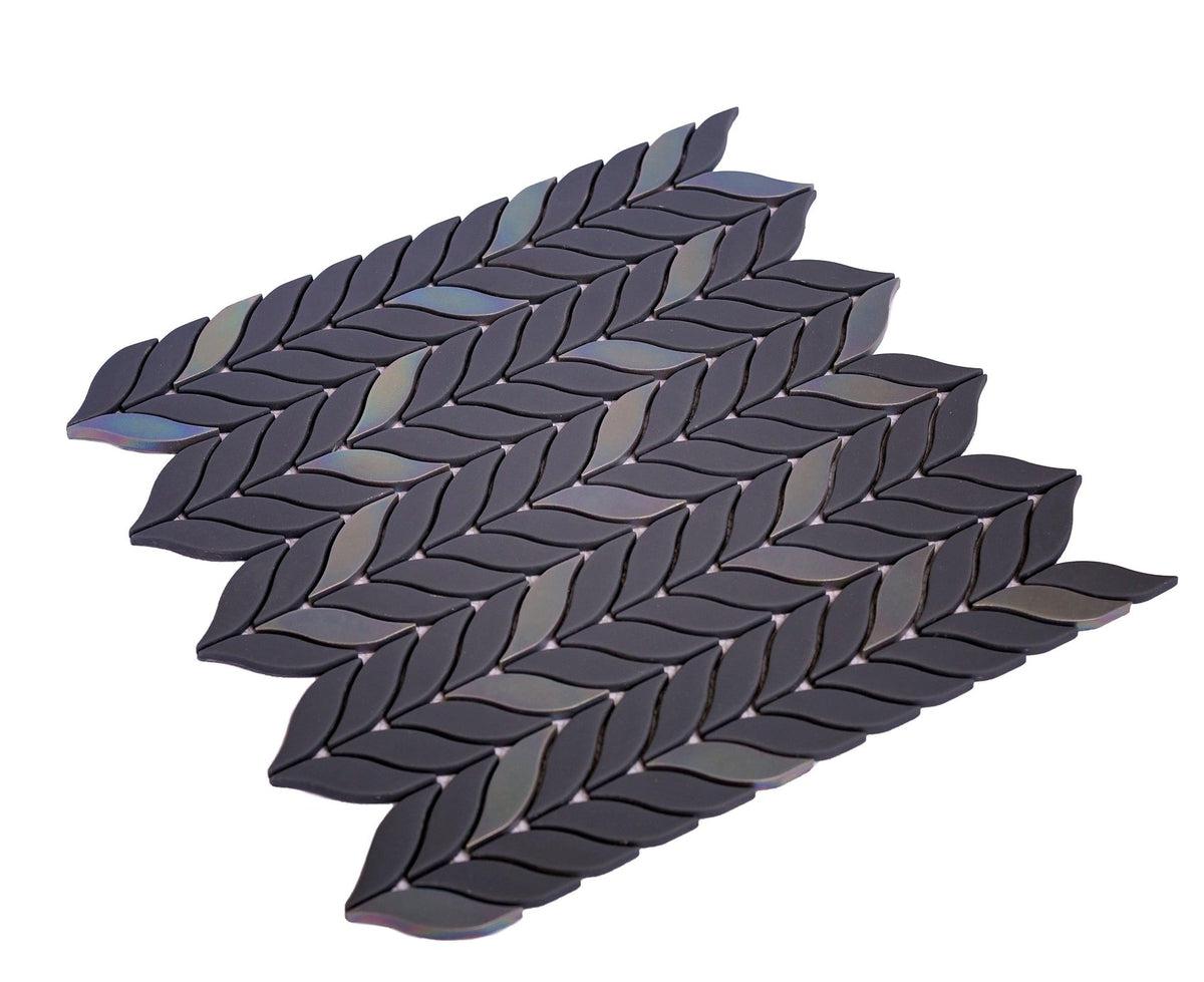 Blue Leaf Recycled Glass Mosaic Tile