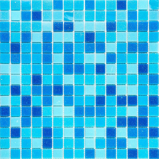Blue Ocean Floor Mixed Squares Glass Tile