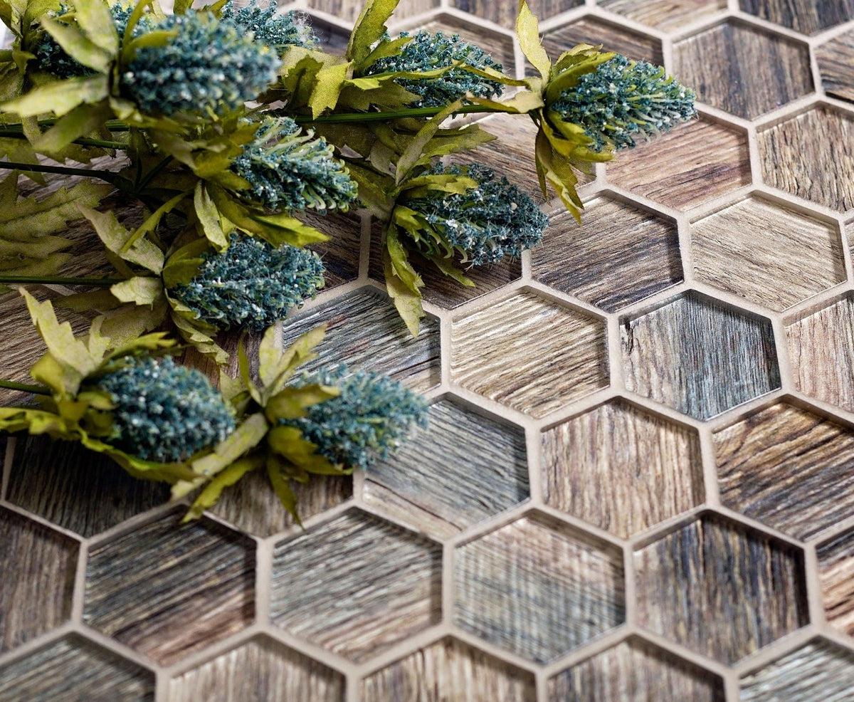 Blue Wooden Glass Hexagon Mosaic Tile