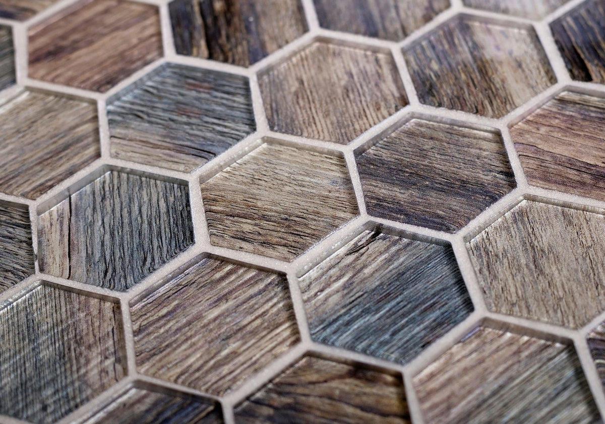 Blue Wooden Glass Hexagon Mosaic Tile | Tile Club | Outdoor Wall Concept