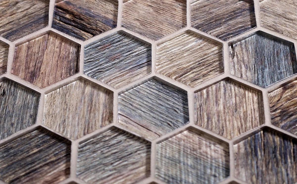 Blue Wooden Glass Hexagon Mosaic Tile | Tile Club |  Contemporary Tile Pattern