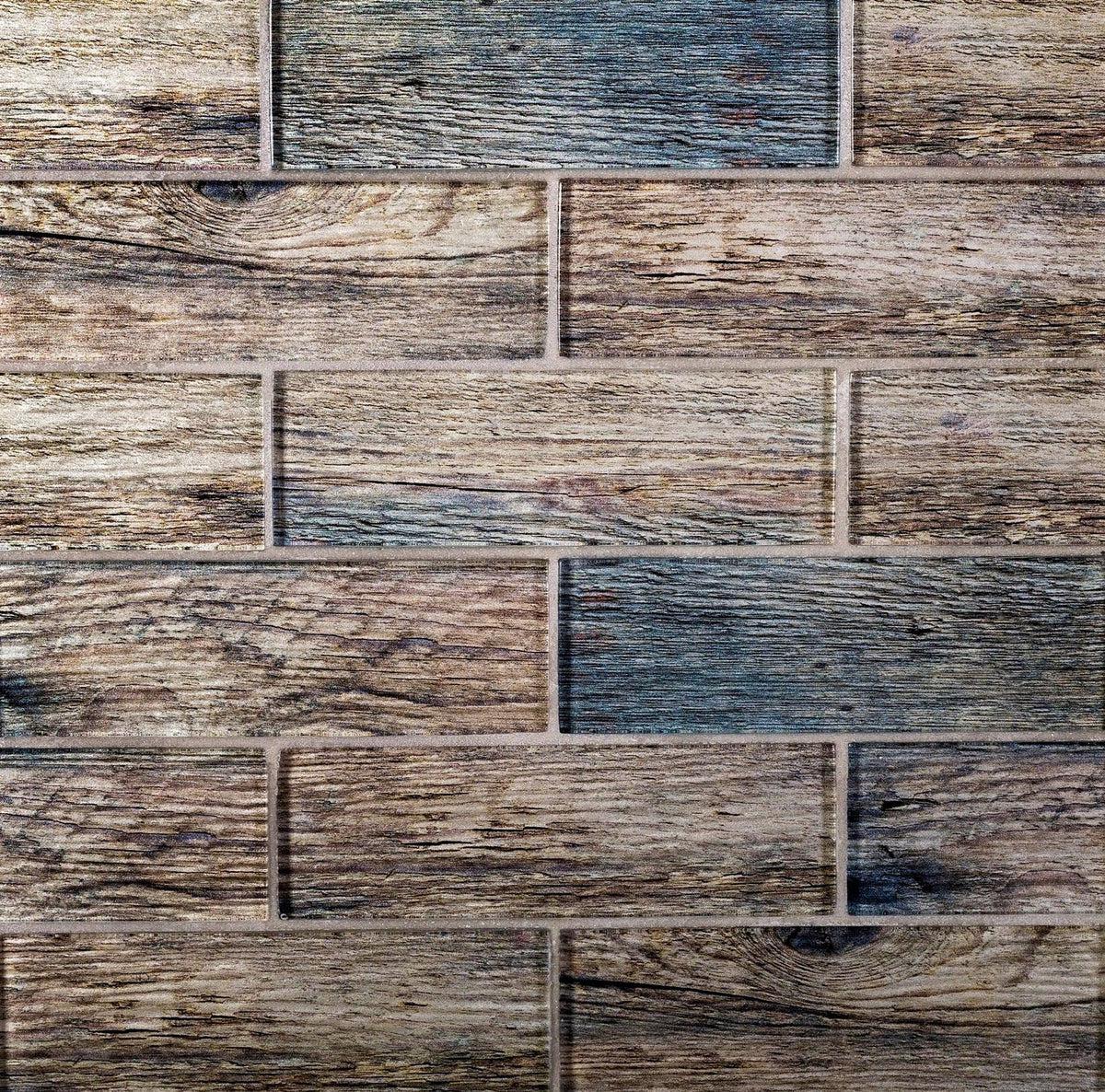 Blue Wooden Glass Subway Mosaic Tile | Tile Club