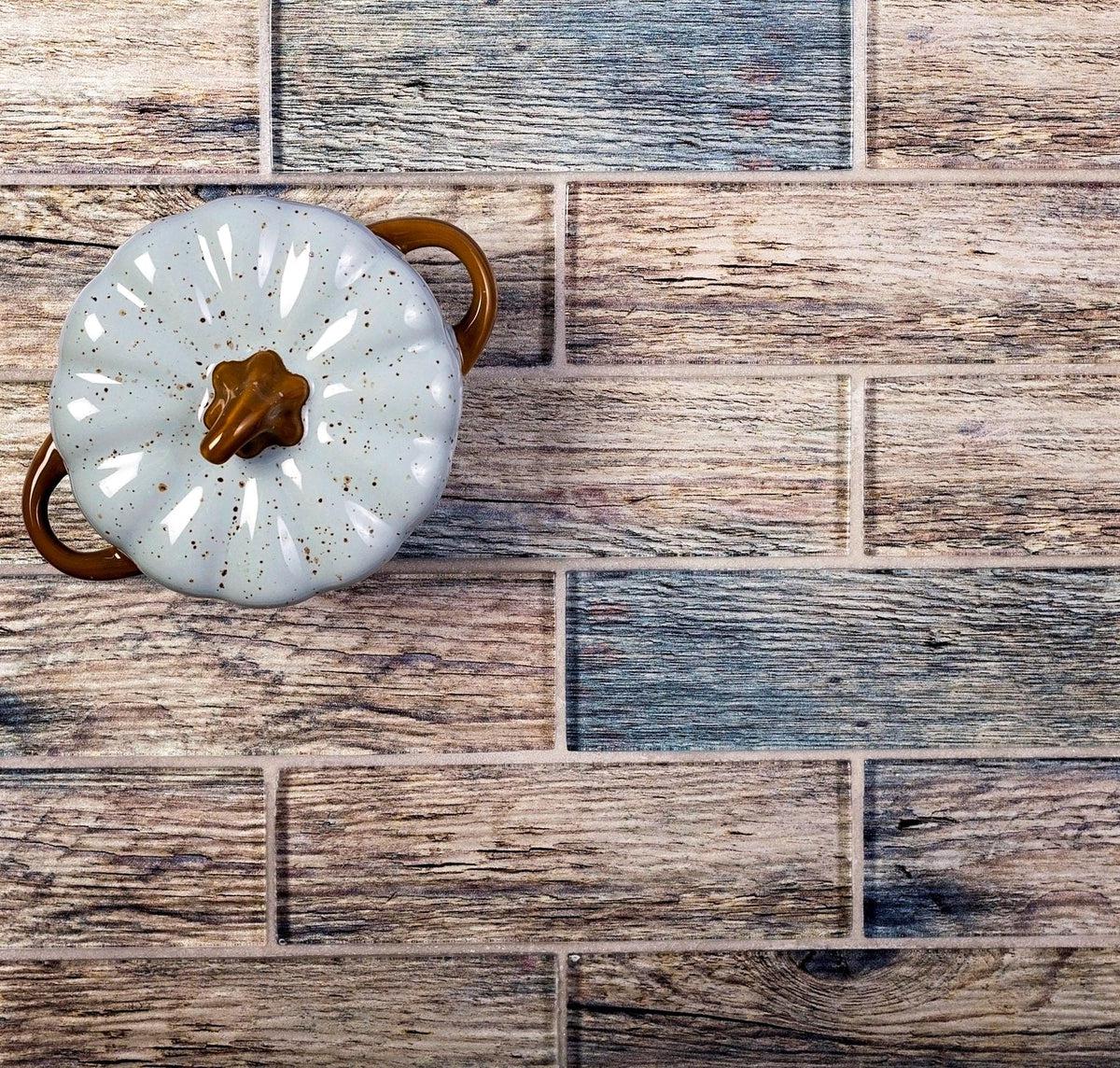 Blue Wooden Glass Subway Mosaic Tile | Tile Club