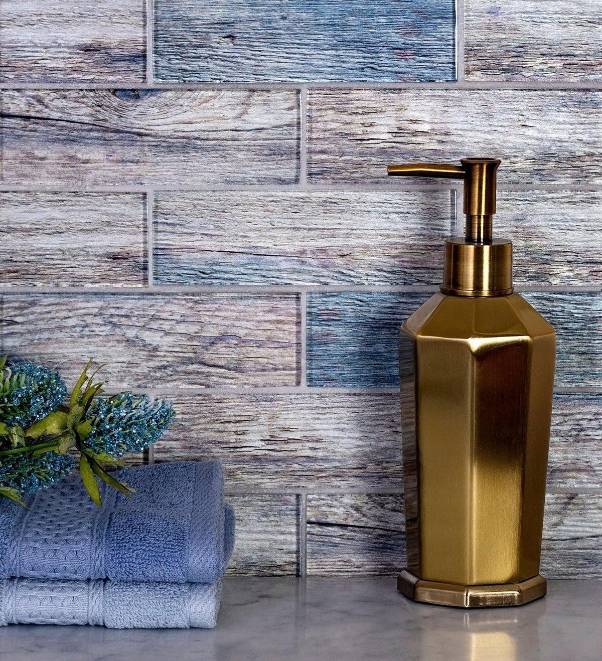 11.8" x 11.8" Blue Wooden Glass Subway Mosaic Tile