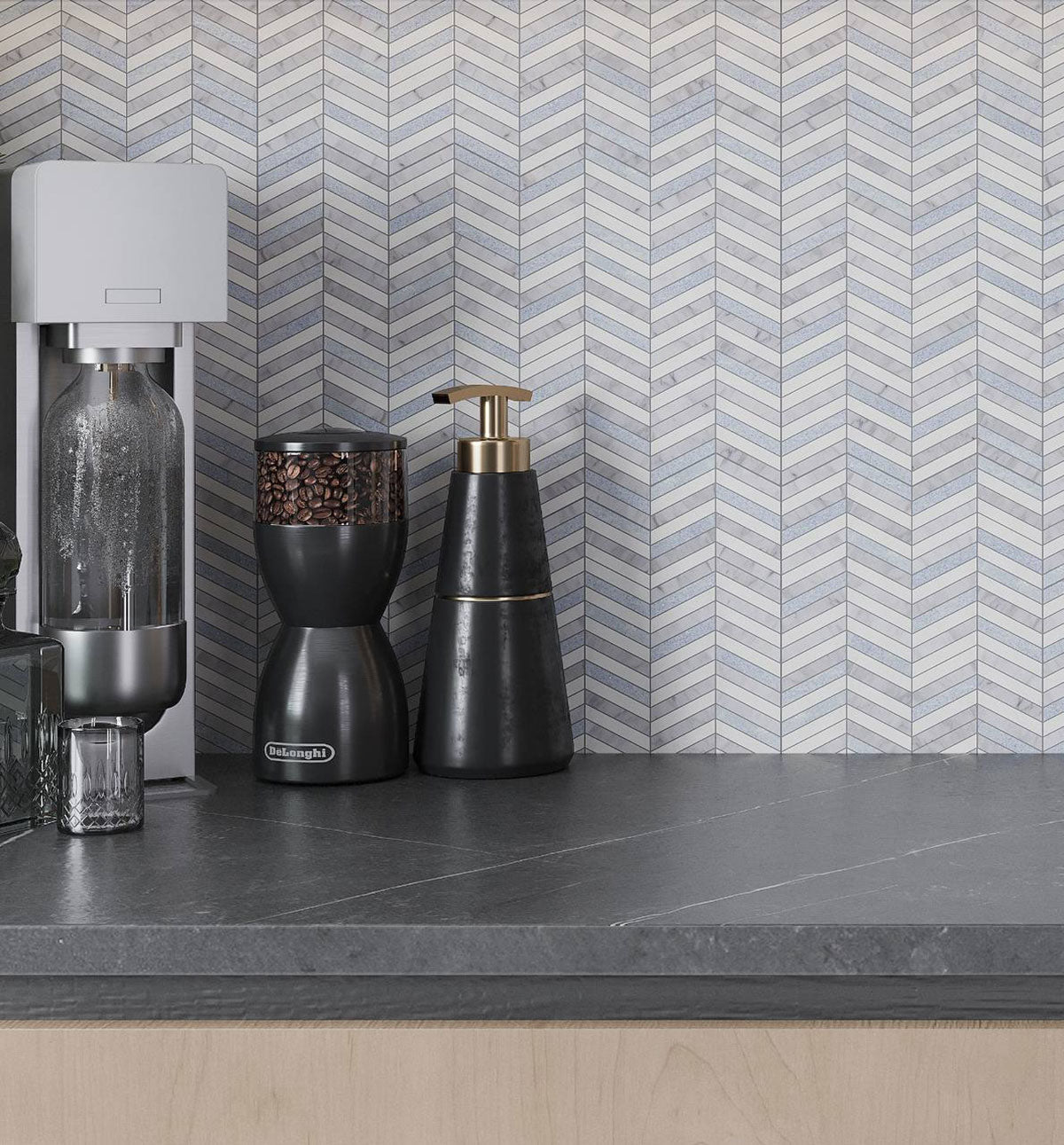 Blue and White Chevron Marble Mosaic Tile | Tile Club