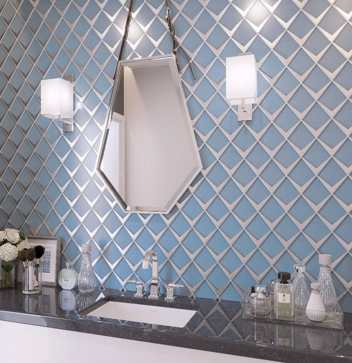 Blue Frost Diamond Glass Mosaic Tile Bathroom Backsplash