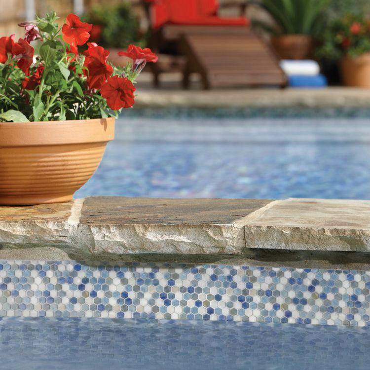 Blue And White Hexagon Glass Mosaic Pool Waterline Tile