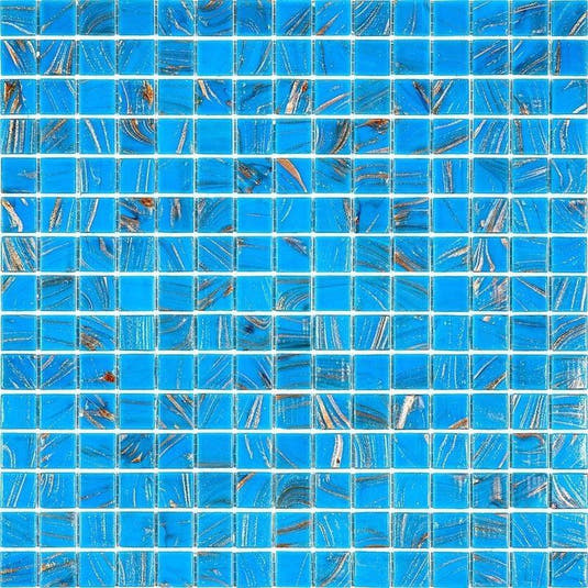 Blue and Golden Sparkles Squares Glass Pool Tile Sample
