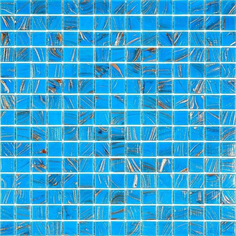 Blue and Golden Sparkles Squares Glass Pool Tile Sample
