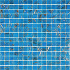 Blue and Golden Sparkles Squares Glass Pool Tile