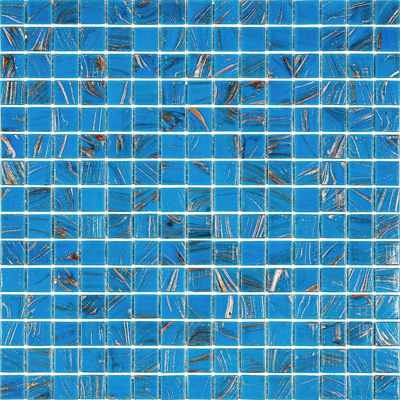 Blue and Golden Sparkles Squares Glass Pool Tile