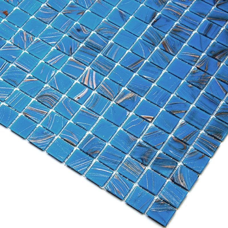 Blue and Golden Sparkles Squares Glass Pool Tile | Tile Club