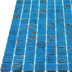 Blue and Golden Sparkles Squares Glass Pool Tile | Tile Club