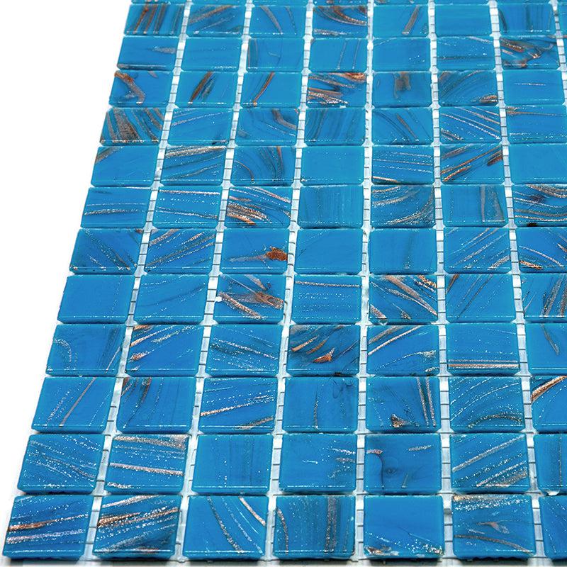 Blue and Golden Sparkles Squares Glass Pool Tile | Tile Club