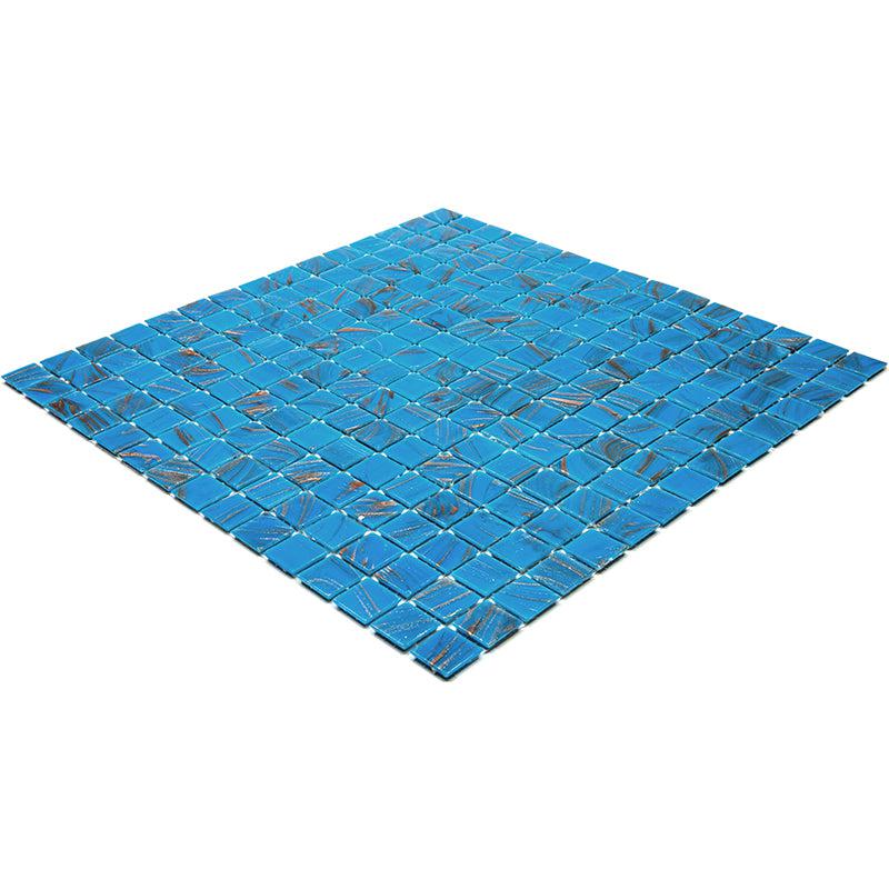 Blue and Golden Sparkles Squares Glass Pool Tile