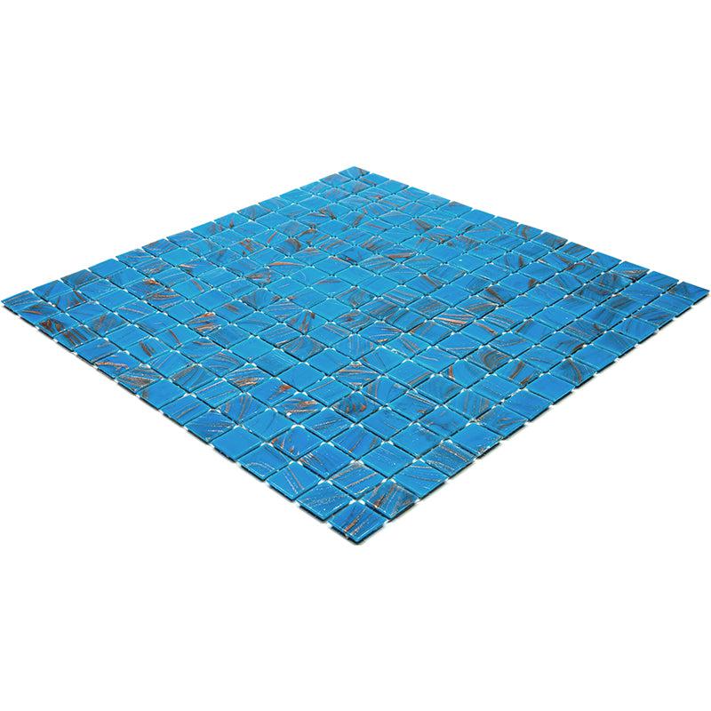 Blue and Golden Sparkles Squares Glass Pool Tile | Tile Club