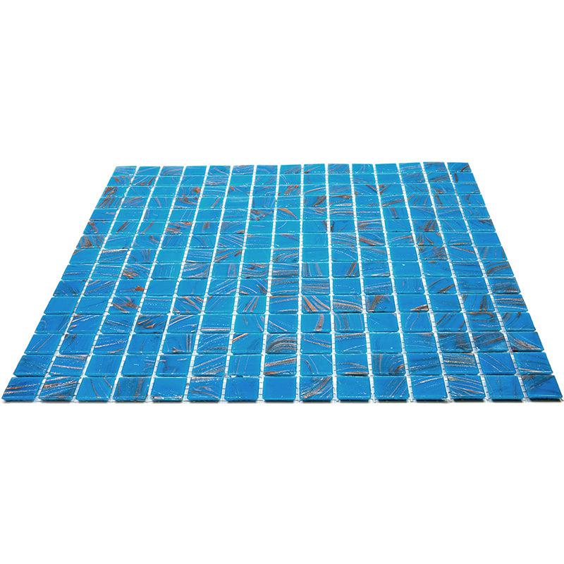Blue and Golden Sparkles Squares Glass Pool Tile
