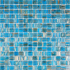 Blue with Gold Stripes Glossy Squares Glass Pool Tile