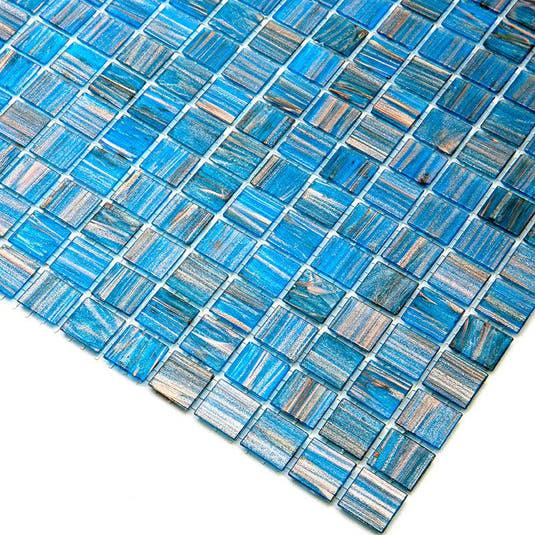 Blue with Gold Stripes Squares Glass Pool Tile | Tile Club