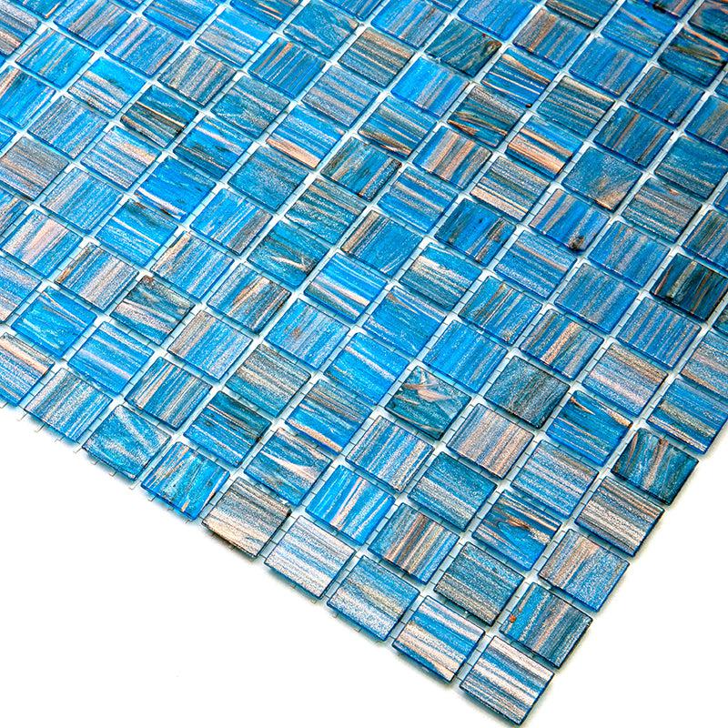 Blue with Gold Stripes Squares Glass Pool Tile | Tile Club