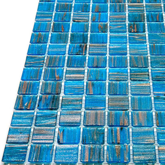 Blue with Gold Stripes Squares Glass Pool Tile | Tile Club