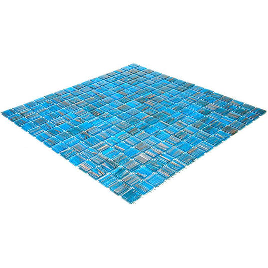 Blue with Gold Stripes Squares Glass Pool Tile | Tile Club