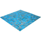 Blue with Gold Stripes Squares Glass Pool Tile | Tile Club