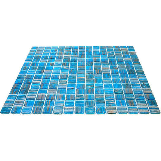 Blue with Gold Stripes Squares Glass Pool Tile | Tile Club
