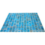 Blue with Gold Stripes Squares Glass Pool Tile | Tile Club