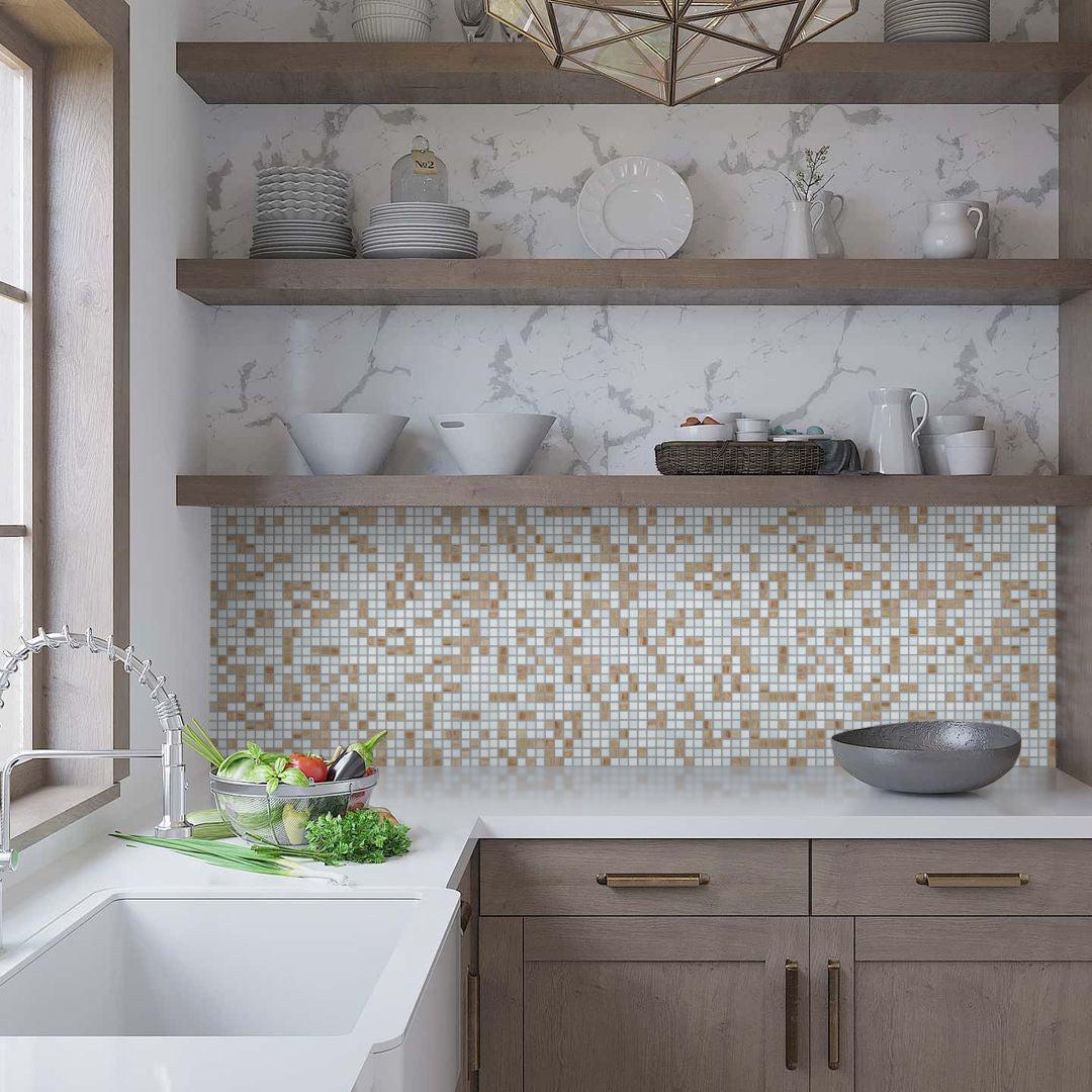 Boho Brown and White Mixed Squares Glass Tile | Tile Club