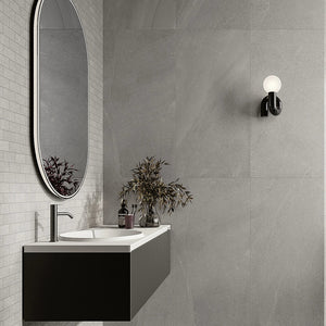 Boston Gray 12x24 Paver Porcelain Tile Bathroom