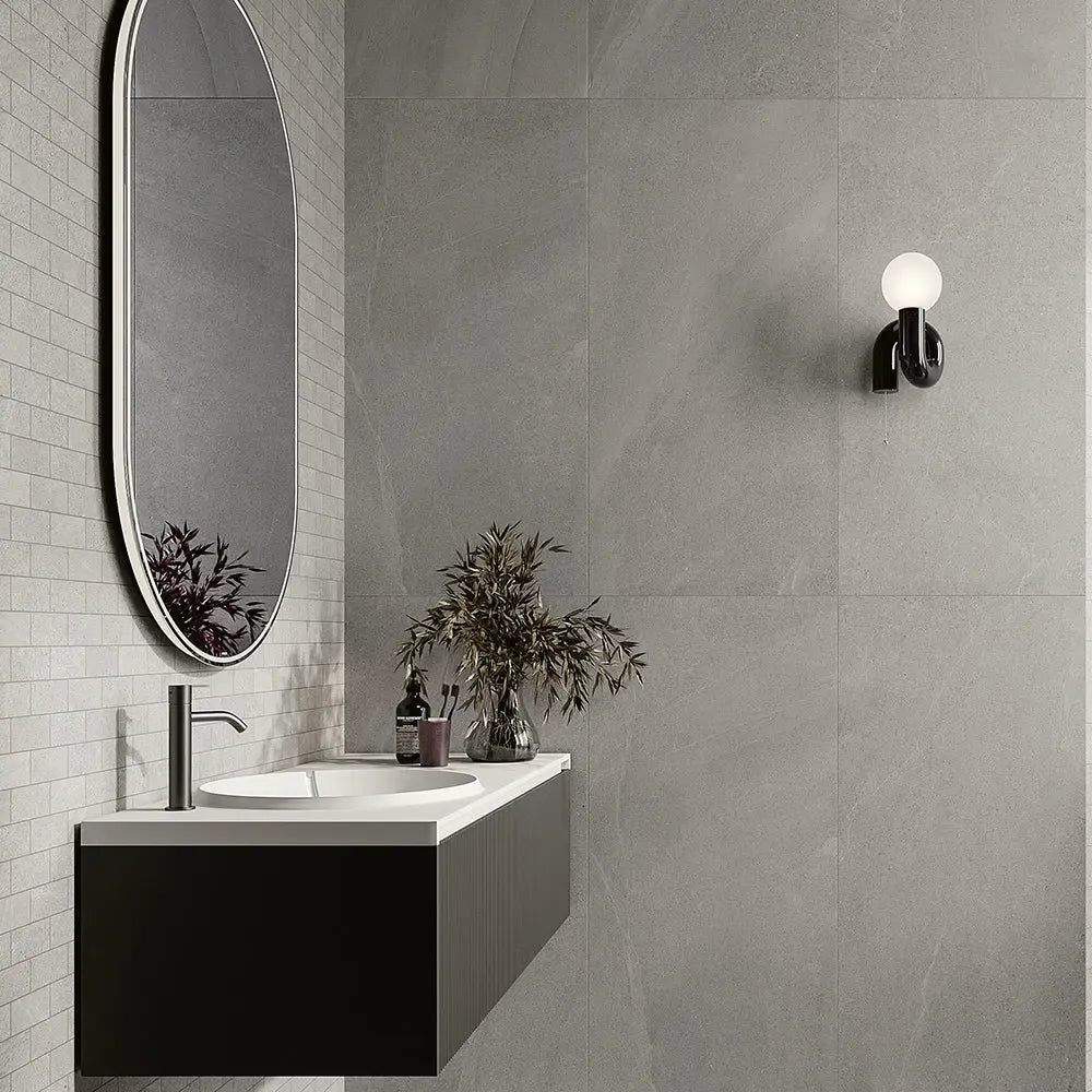 Boston Gray 12x24 Paver Porcelain Tile Bathroom
