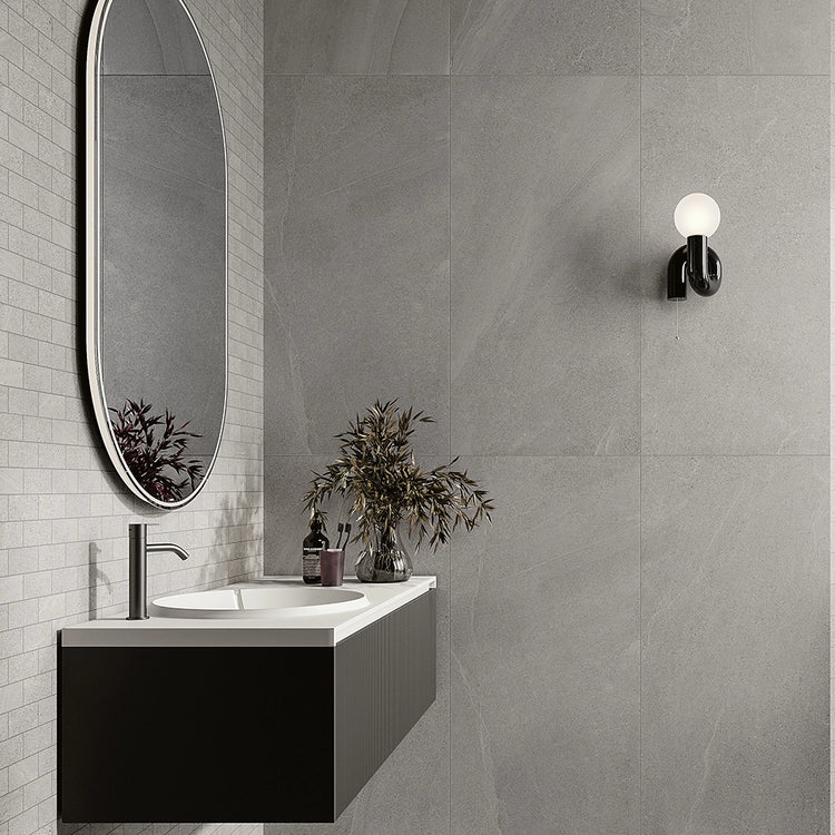 Boston Gray 12x24 Paver Porcelain Tile Bathroom