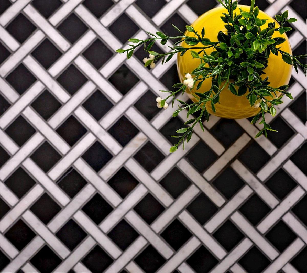 Boulevard Nero Marquina And Carrara Marble Mosaic Tile | Tile Club