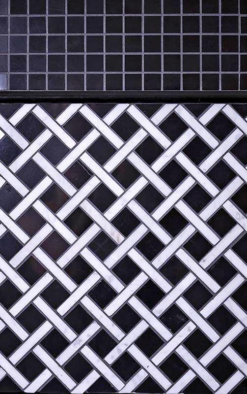 Basket Weave Pattern Tile in Black and White Marble