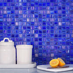 Brushed Navy Blue Squares Glass Pool Tile