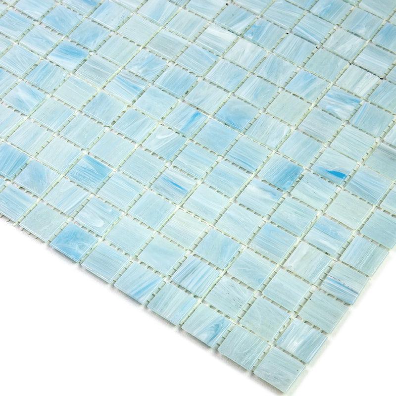 Brushed Baby Blue Squares Glass Pool Tile