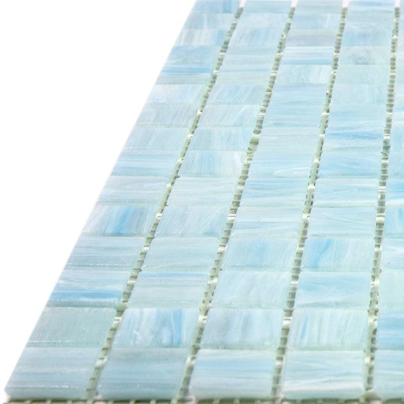 Brushed Baby Blue Squares Glass Pool Tile | Tile Club