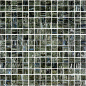 Brushed Black & Blue Mixed Squares Glass Pool Tile Sample