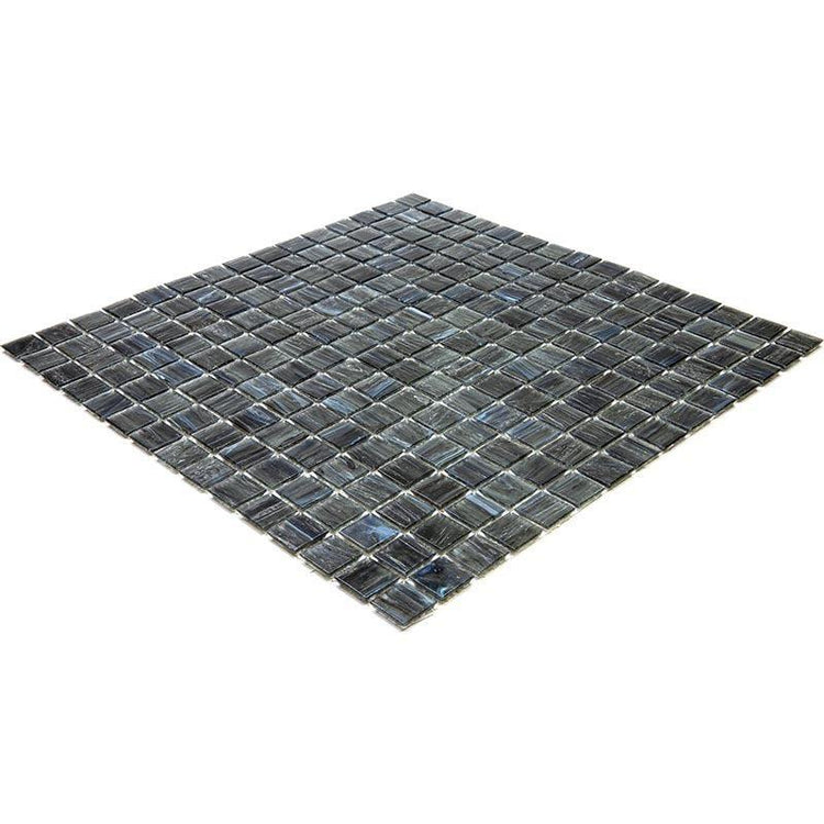 Brushed Black & Blue Mixed Squares Glass Pool Tile | Tile Club
