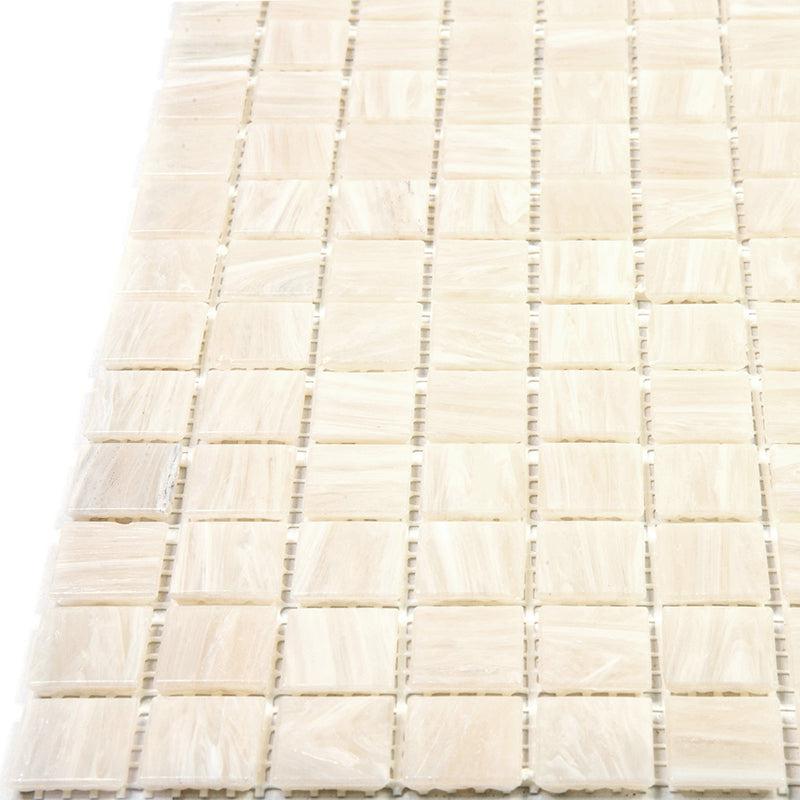 Brushed Cream White Squares Glass Pool Tile | Tile Club