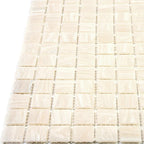 Brushed Cream White Squares Glass Pool Tile | Tile Club
