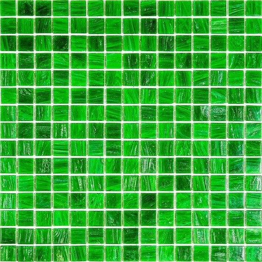 Brushed Emerald Green Glossy Squares Glass Pool Tile