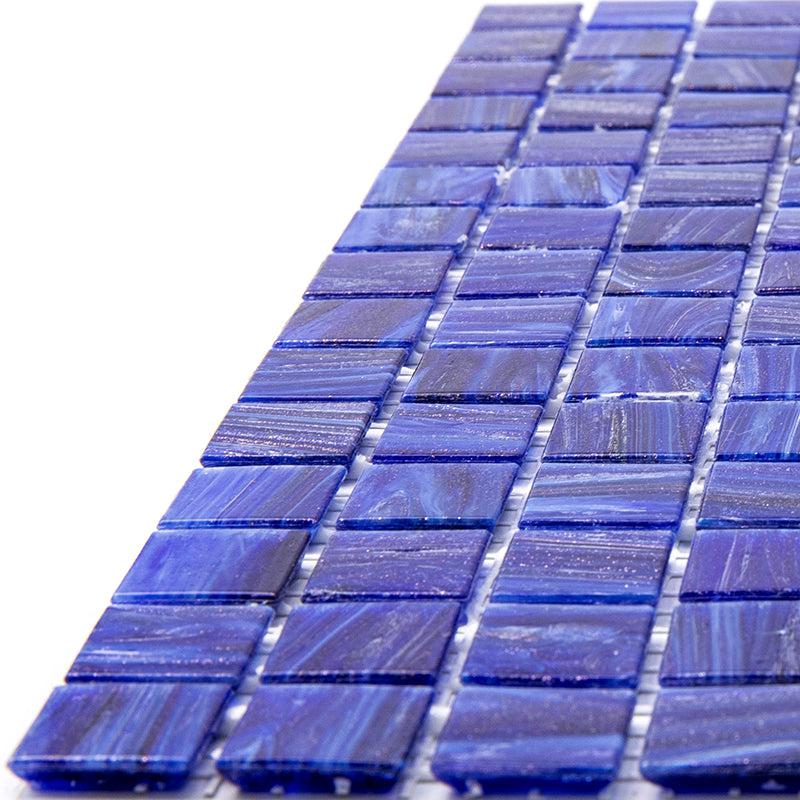 Brushed Navy Blue Squares Glass Pool Tile | Tile Club