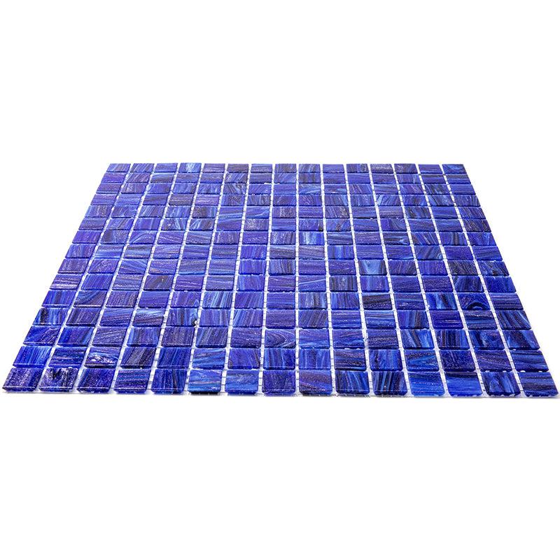 Brushed Navy Blue Squares Glass Pool Tile | Tile Club