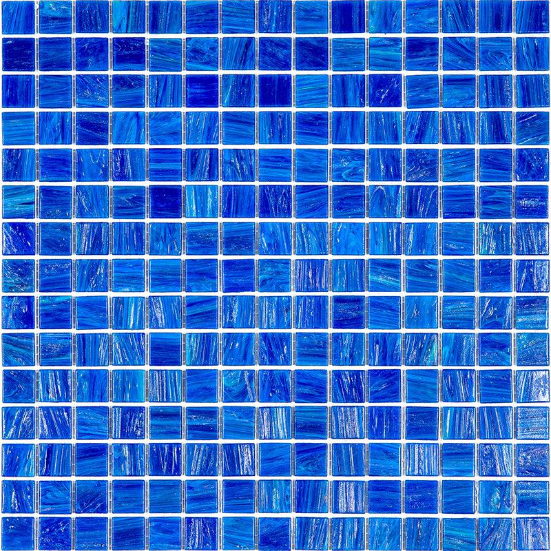 Brushed Sapphire Blue Glossy Squares Glass Pool Tile